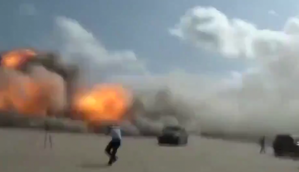 One of the Aden airport explosions captured on video