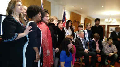 International Women's Day gathering at the Scientologists' Fitzroy House in London. Lord McNair is seated on the front row.