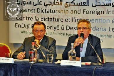Haytham Manna (left) and Khaled Issa of the PYD at GNRD's conference 