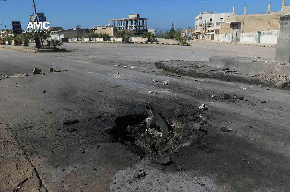 The crater where a chemical weapon is said to have struck in Khan Sheikhoun