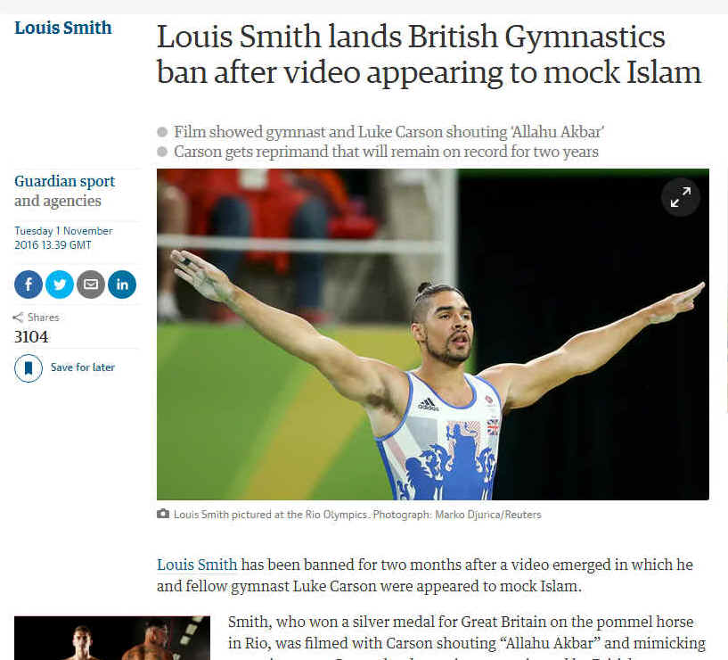 Another blasphemous gesture? Louis Smith at the Rio Olympics