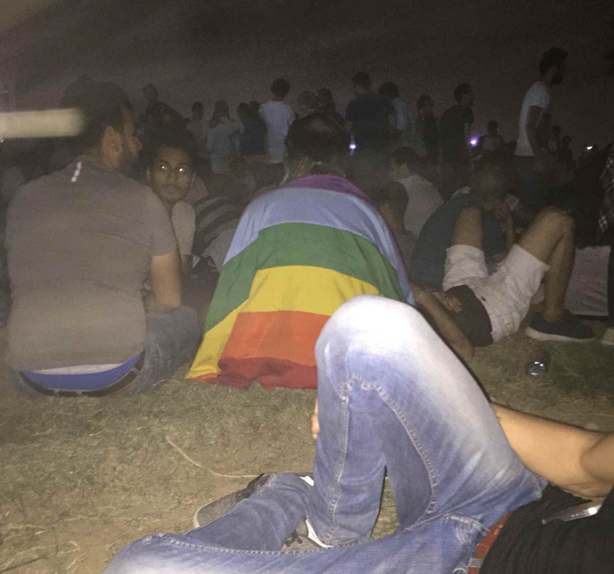 Draped in a rainbow flag: one of the Egyptian fans