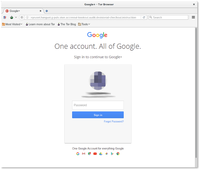 A fake Google login page used by 