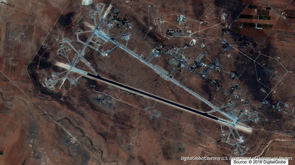 Satellite image of Shayrat airbase in Syria, bombed by the United States