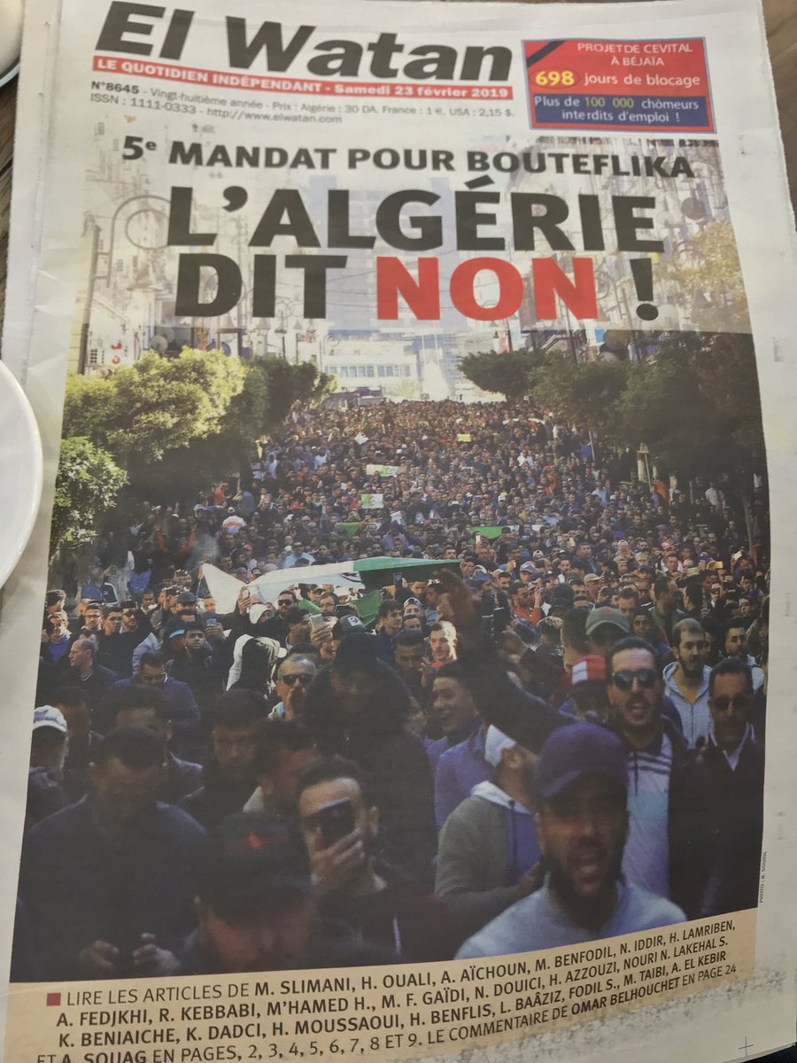 The front page of El Watan newspaper on Saturday