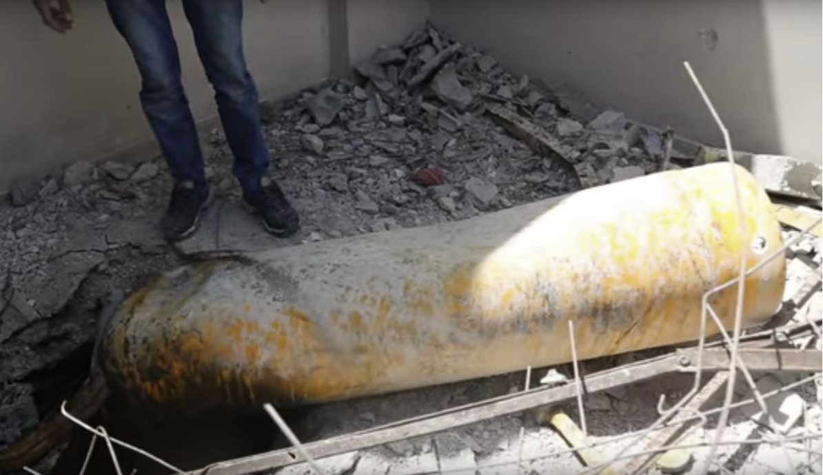 One of the gas cylinders implicated in the Douma chemical attack