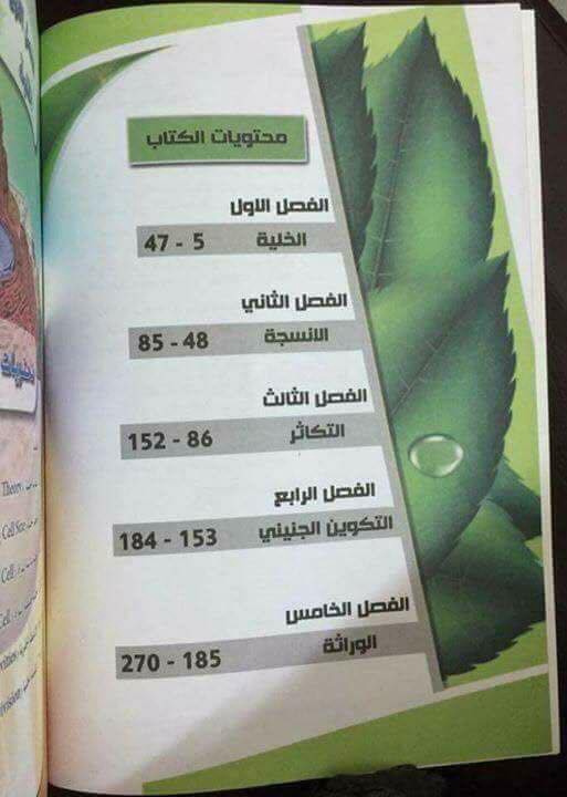 Index of the new Iraqi textbook – minus the chapter on evolution