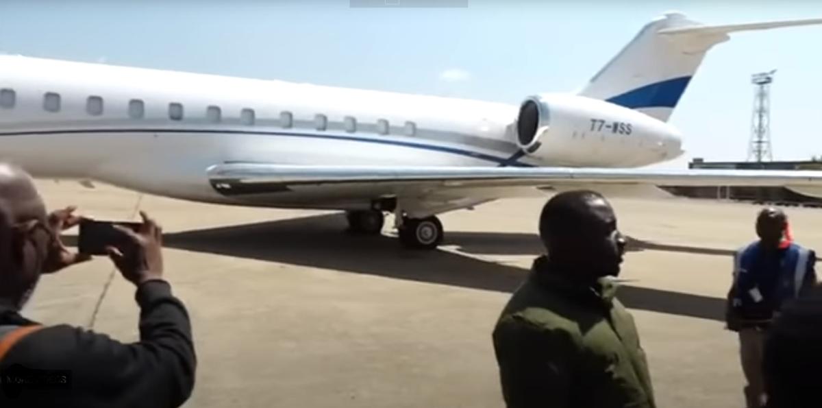 Centre of suspicion: the impounded Bombardier business jet, registration T7-WSS, on the tarmac at Lusaka airport