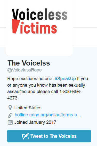 The new @VoicelessRape account on Twitter 